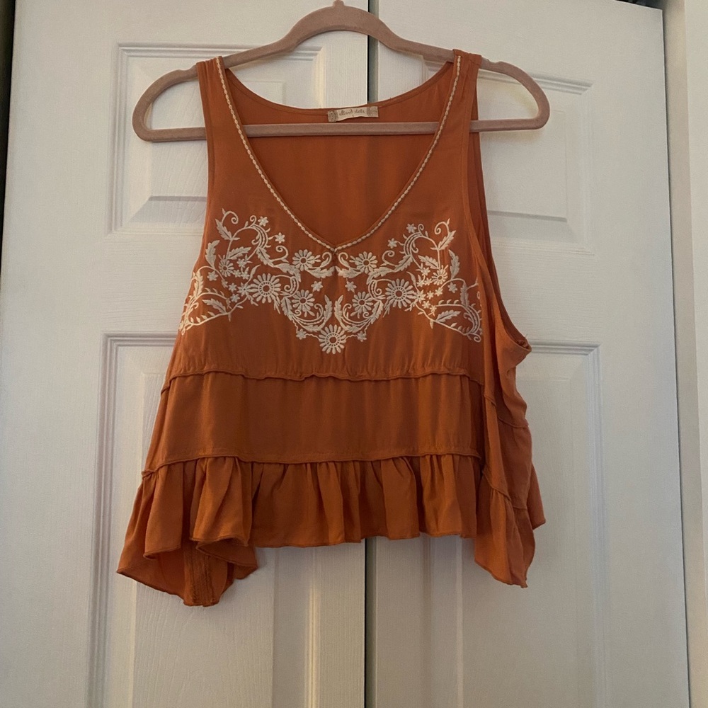 Altar'd State Floral Embroidered Rust Crop Top